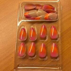 Press On‎ Nails Stiletto Almond Shape Gradient Pink Orange Full Cover